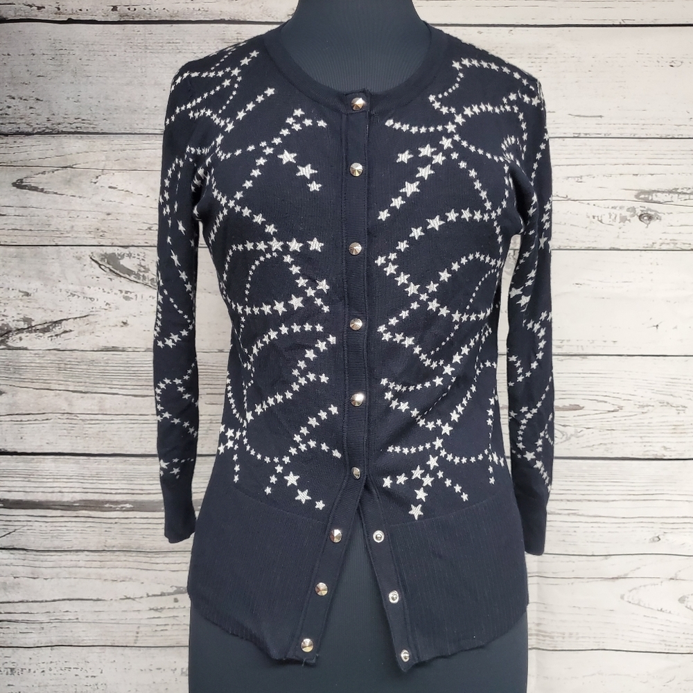 Dark Blue White Star Button Down Cardigan - Picture 1 of 6